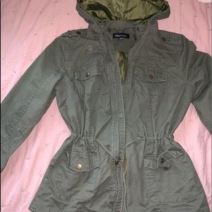 Green zip up jacket with hood